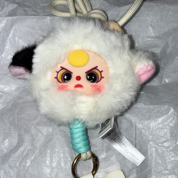 Baby Three Accessories - Cute White and Black Plush Phone Strap